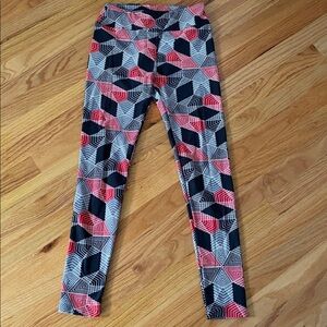 LuLaRoe One Size Women's Leggings Black and Red Geometric Pattern